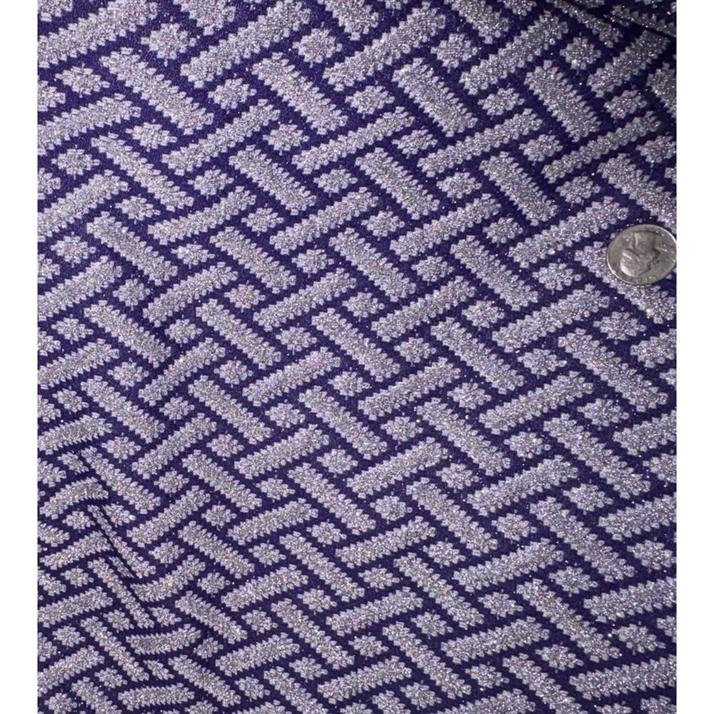 Vintage 60s 70s Poly Knit Fabric Purple Silver Lurex 4 Way Stretch 62” X 3 Yds